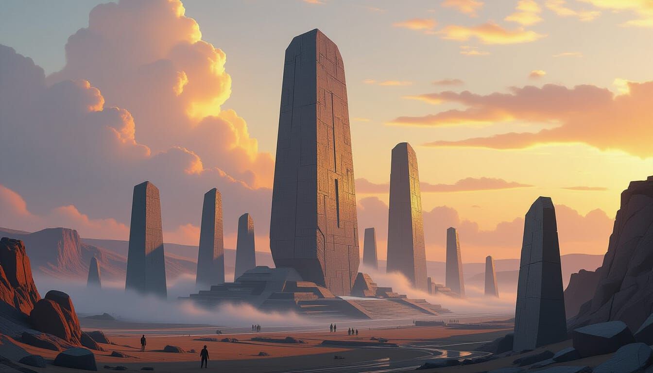 Menhir City: Dystopian Cyberpunk Stone Structures
