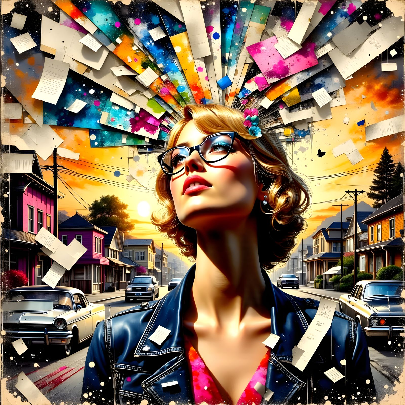 A Busy Modern Mum's Life in Vibrant Hyperrealistic Collage