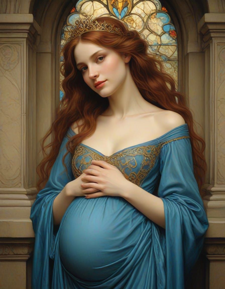Ethereal Medieval Pregnancy Portrait in Soft Light