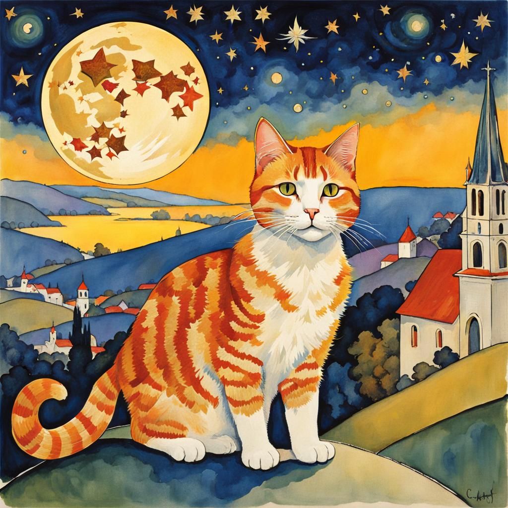 Ginger Cat Fairy Illustration in Art Nouveau Style