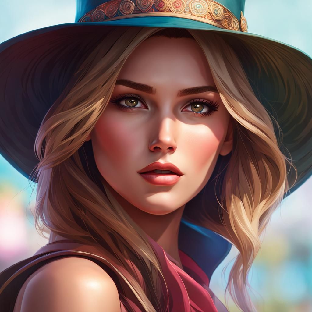 Girl in Hat: Detailed Digital Portrait