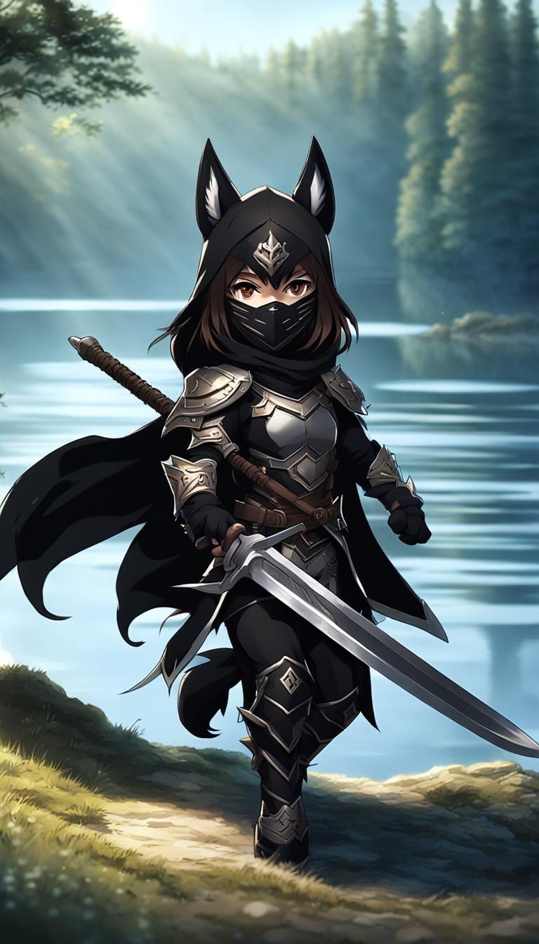 Chibi Wolf Warrior at Lakeside, Anime Key Visual