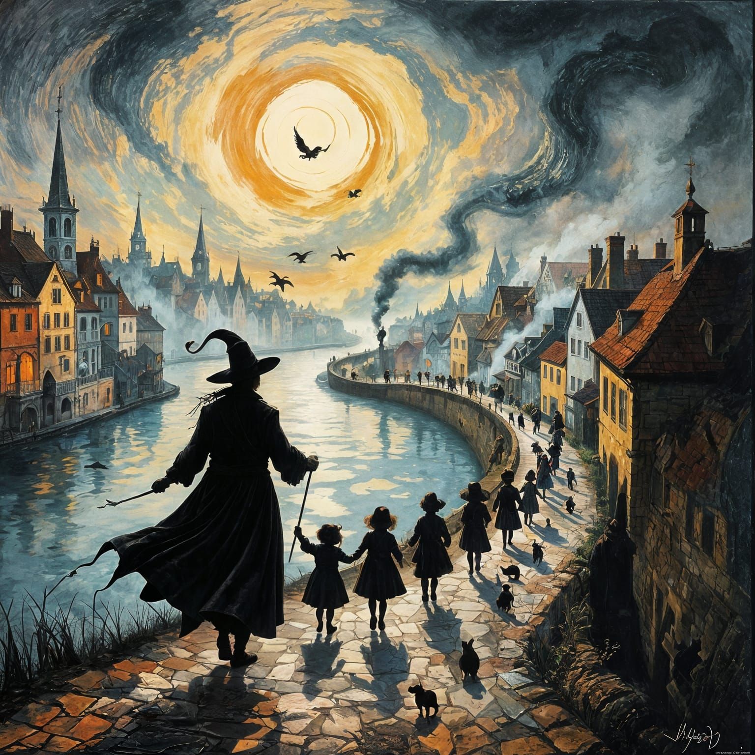 Pied Piper Double Exposure Dark Fairytale Artwork