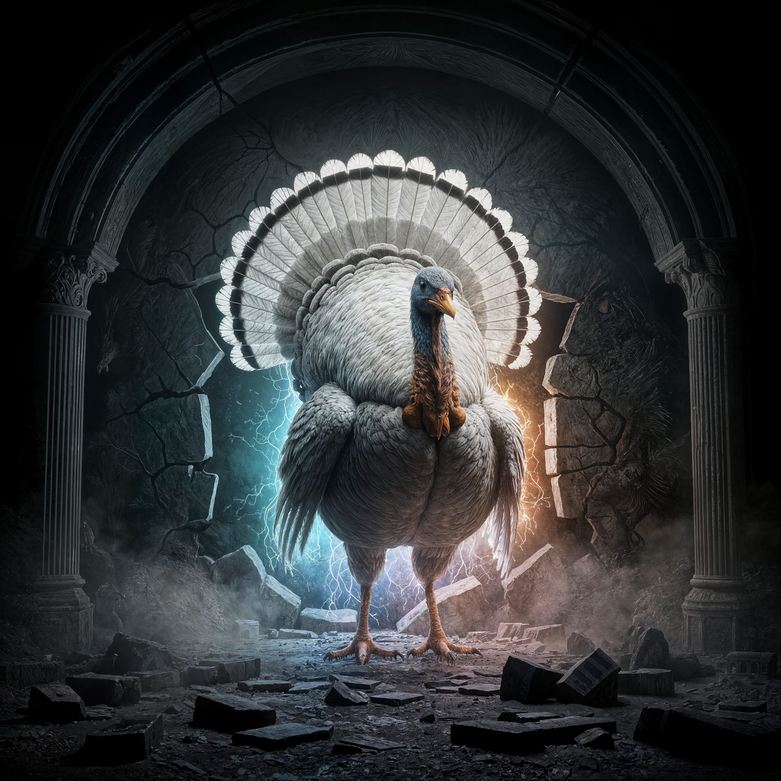 Spectral Turkey Rises from Tomb in Gothic Horror Style