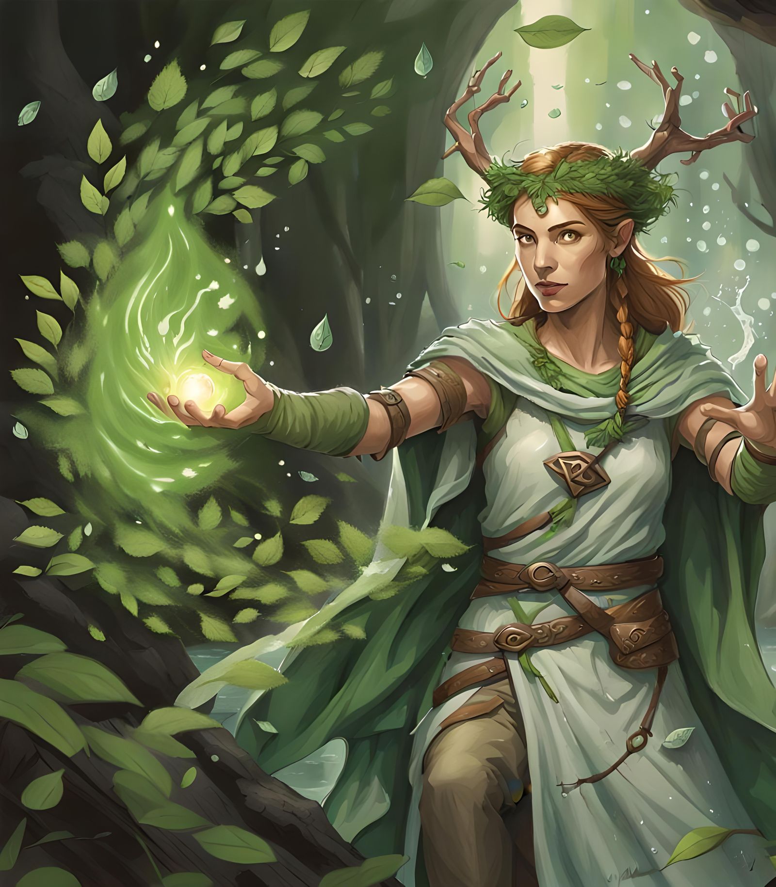 Fantasy Druid Casting Nature Spell