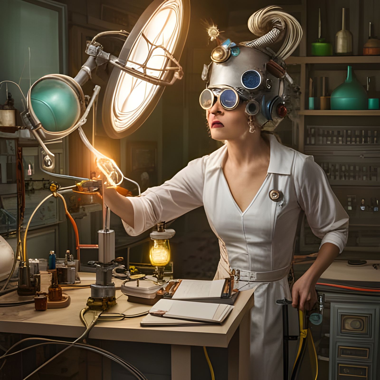 Mad Scientist in Elaborate Laboratory