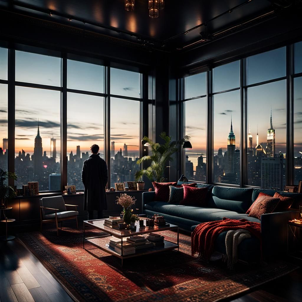 Maximalist Penthouse Interior at Night in Gothic Style