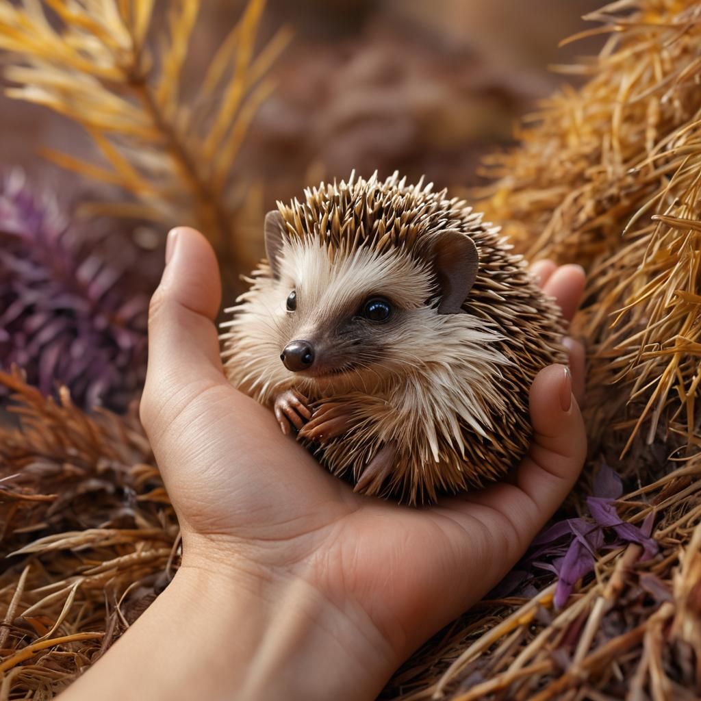 Sleepy Hedgehog in Hand: Macro Photorealistic Image