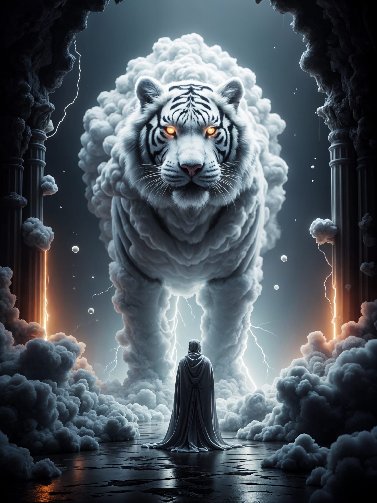 Albino Cloud Tiger and Knight in Epic Throne Room