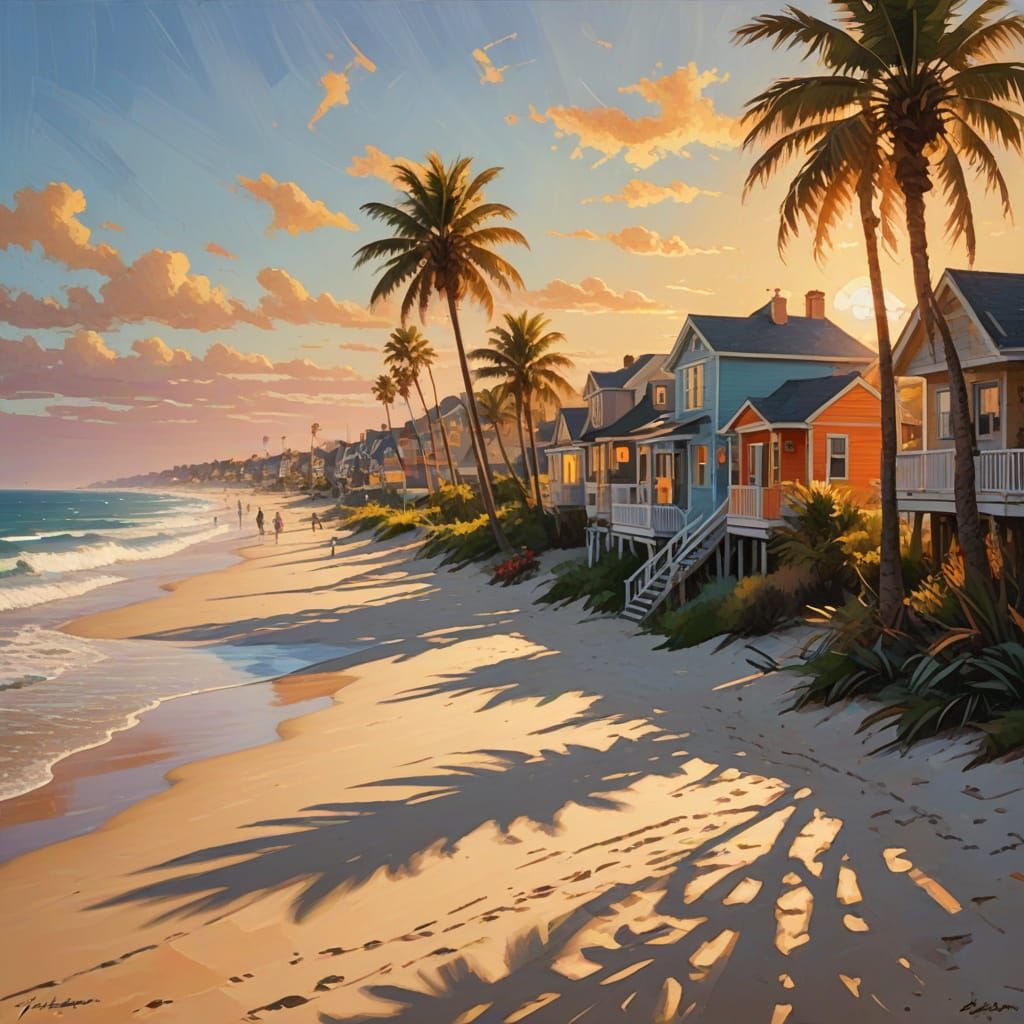 Impressionist Beach Scene with Vibrant Surf City