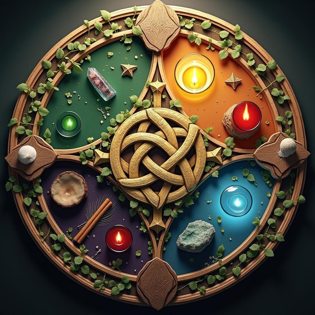 Celtic Knot Compass with Candles in Luminism Style