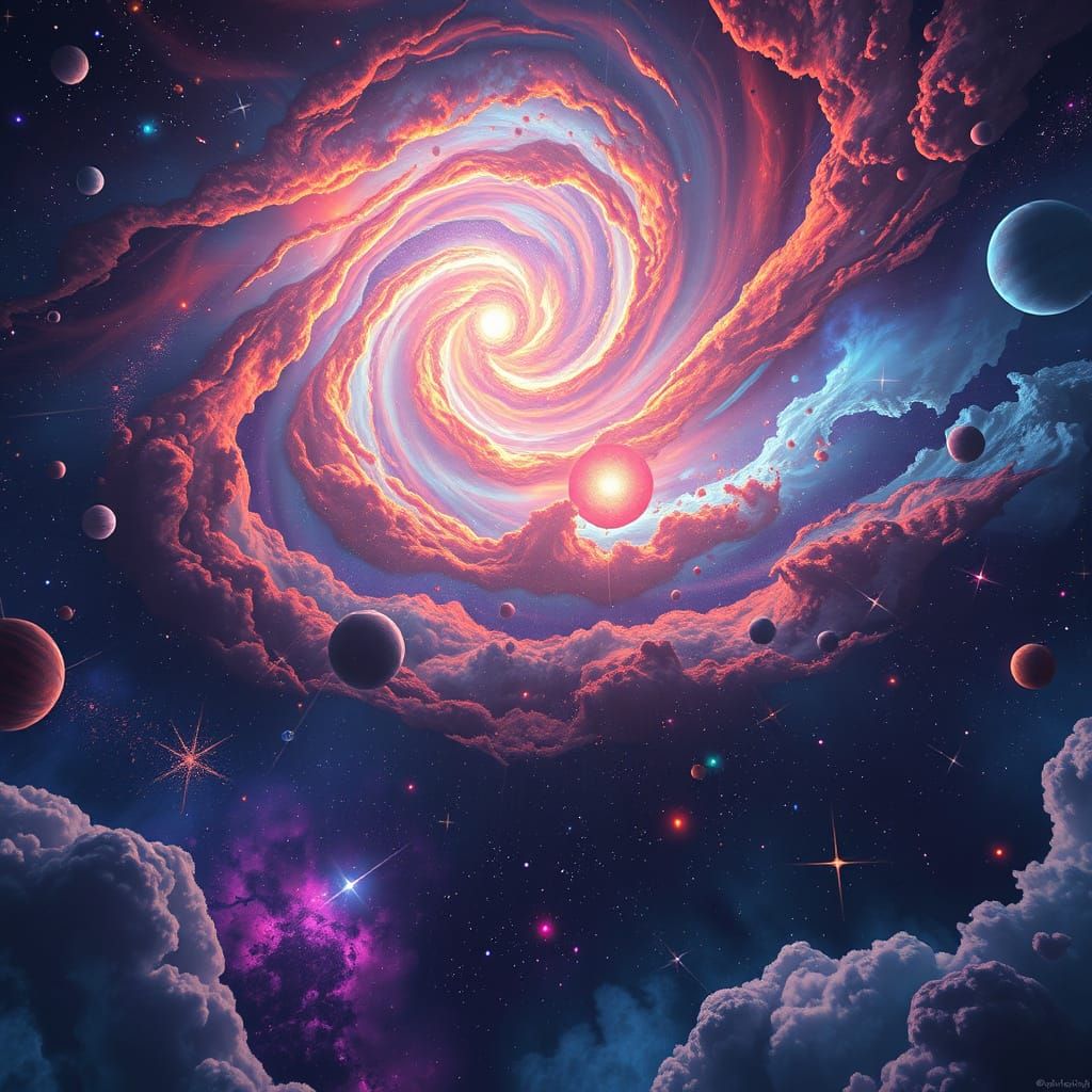 Cosmic Expanse with Galaxies and Nebulas in Dreamlike Style