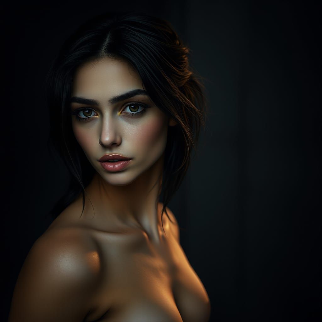 Hyperrealistic Portrait of Brunette Woman in Cinematic Style