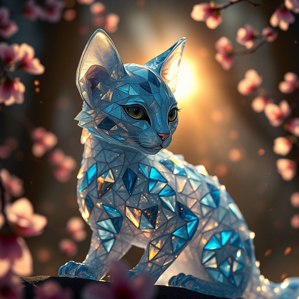 Holographic Crystal Cat in Forest Night