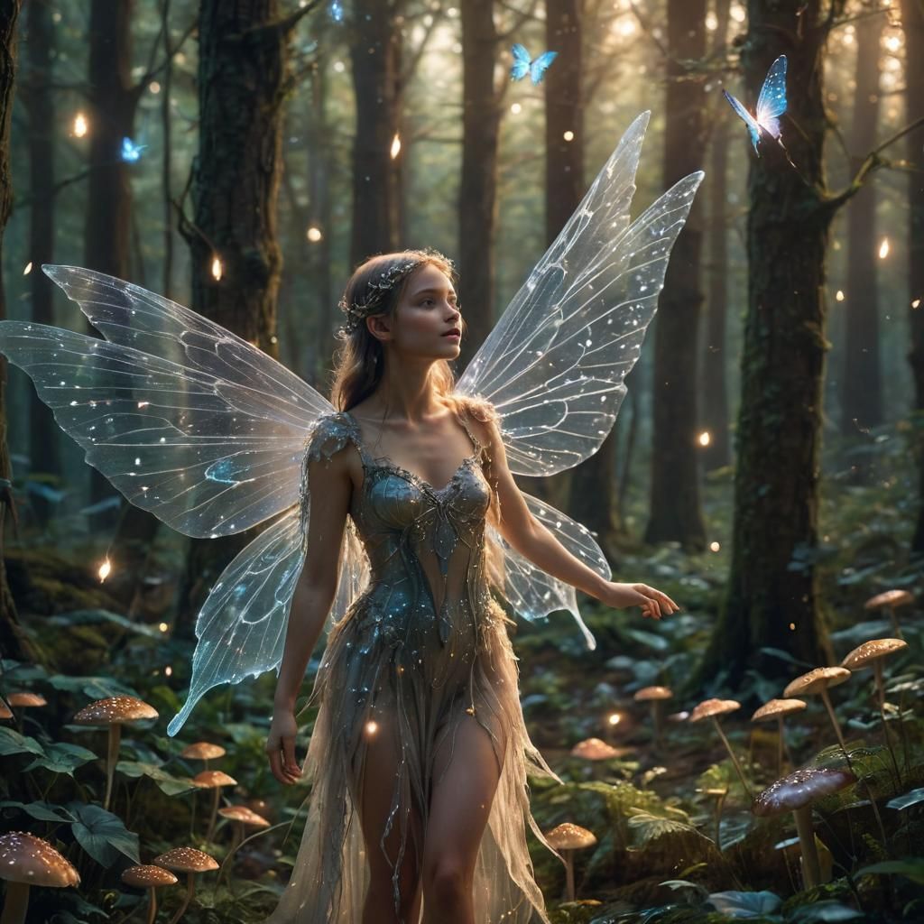Ethereal Fairy in Bioluminescent Forest
