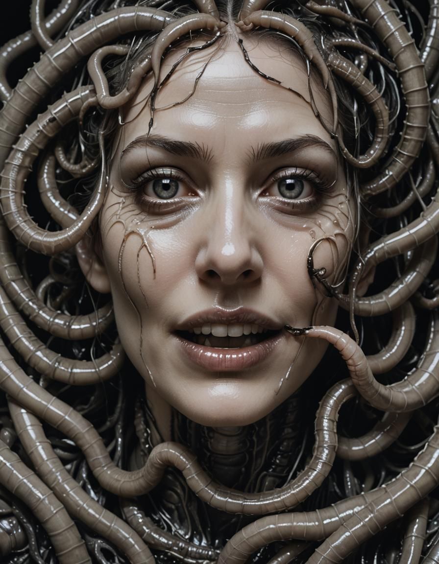 Eerie Woman Portrait in Giger and Ito Style