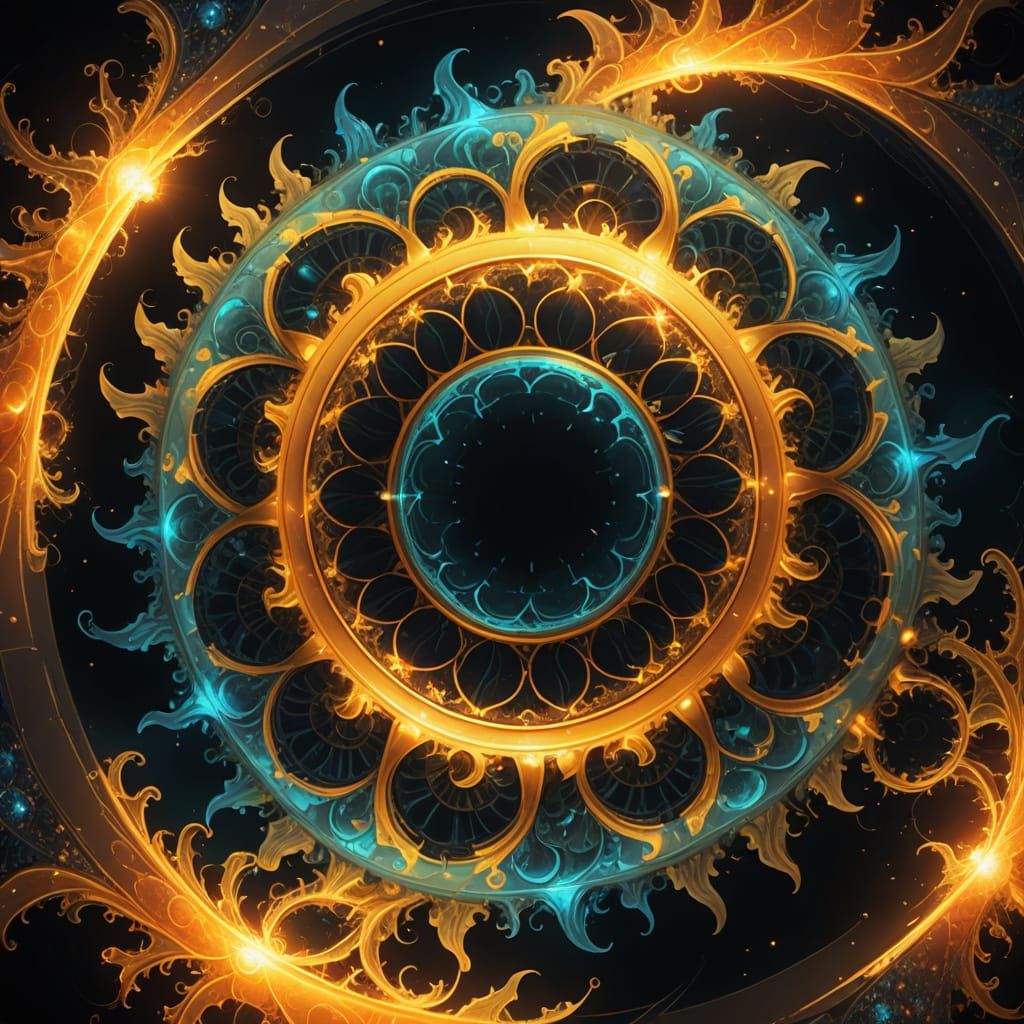 Bioluminescent Sun Fractal Patterns in Digital Art