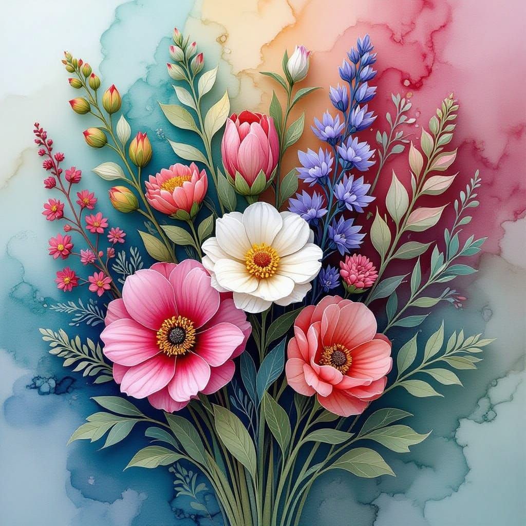 Vibrant Cape Fynbos Blooms in Abstract 3D Art