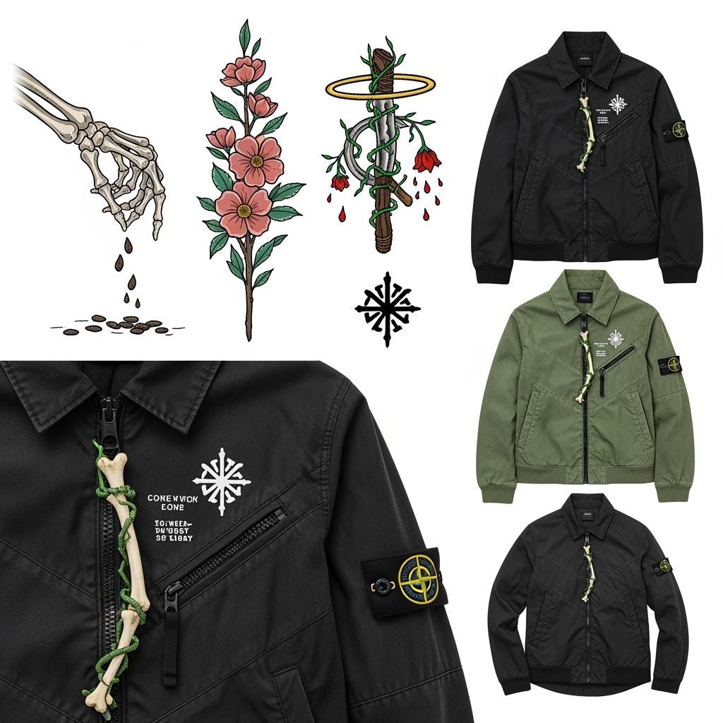 Skeletal Hand Sowing Seeds: Tattoo Style Streetwear Design