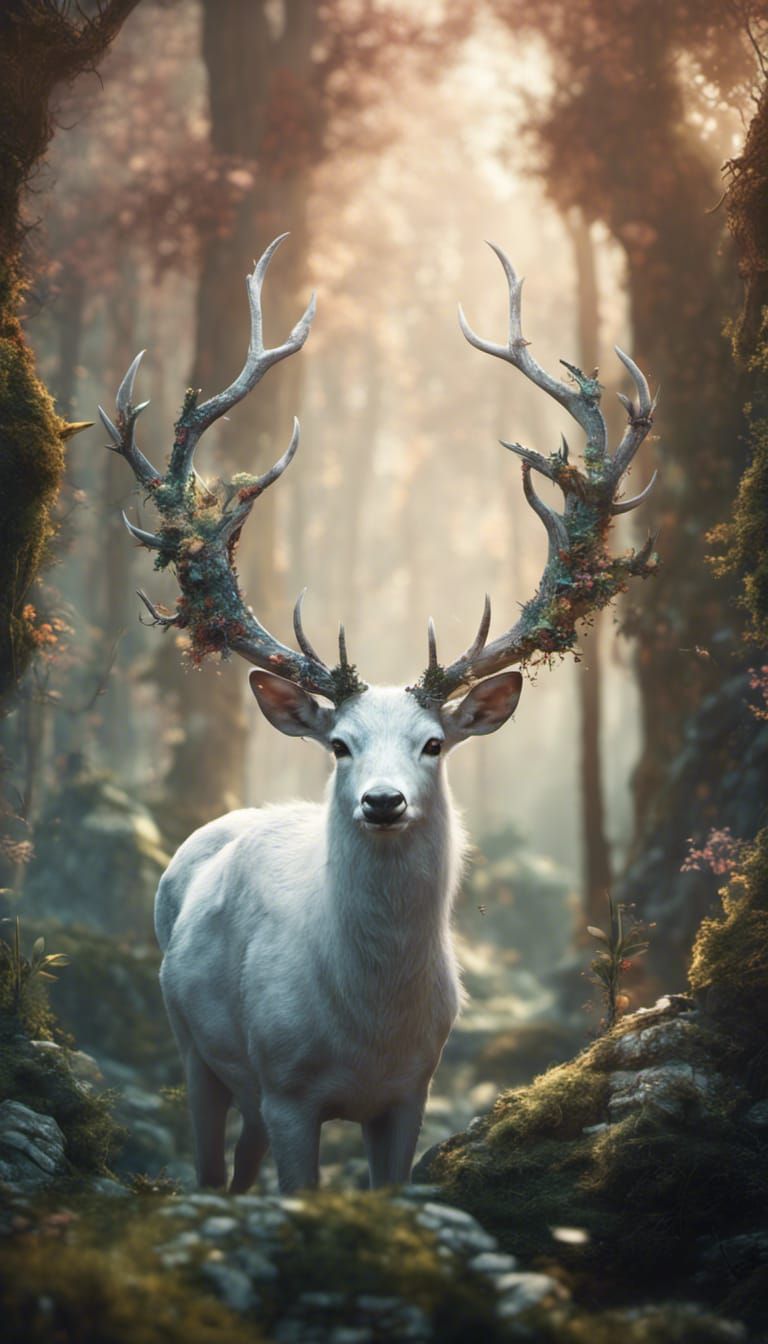 White Deer in Enchanted Forest Concept Art