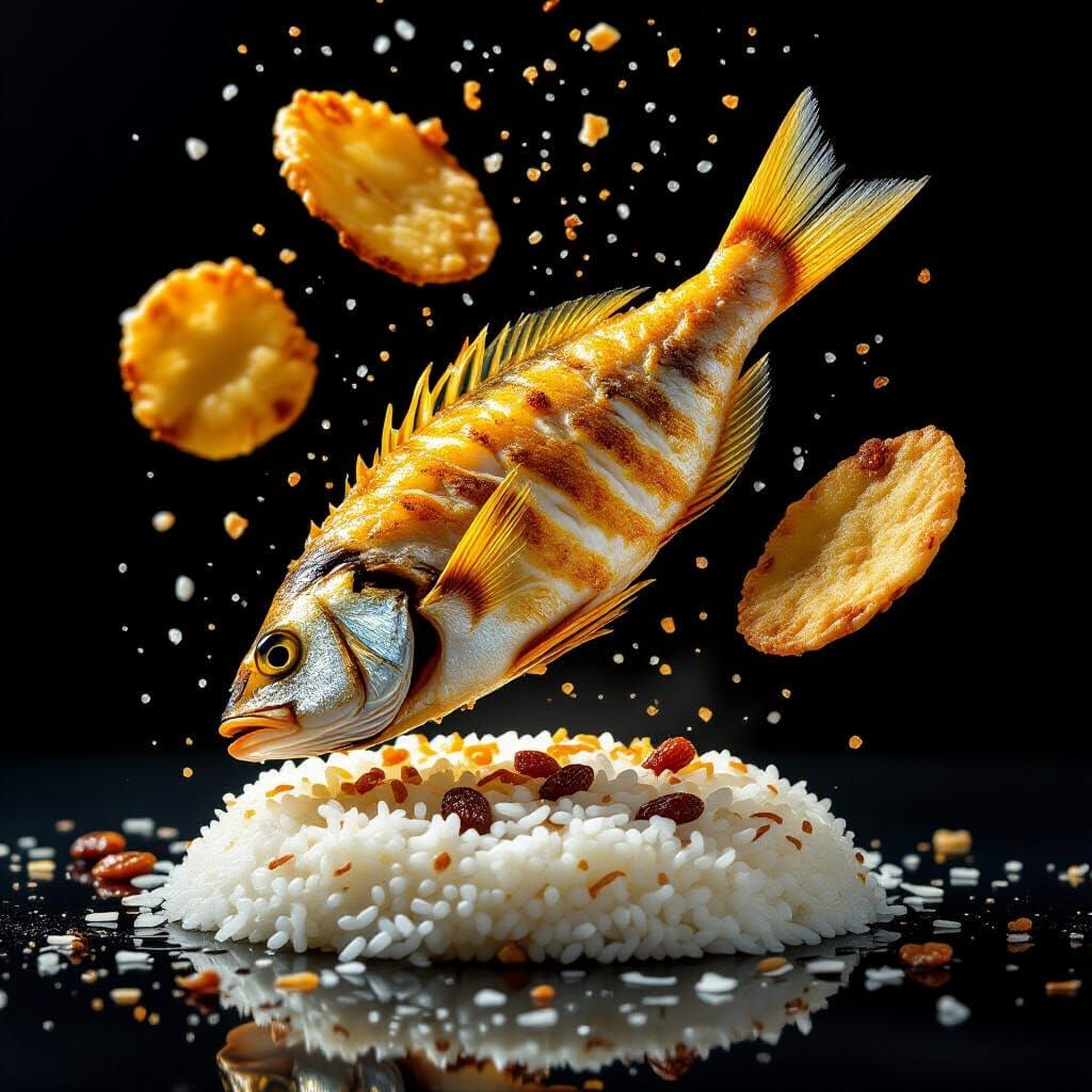 Deconstructed Fried Tilapia Advertising Shot