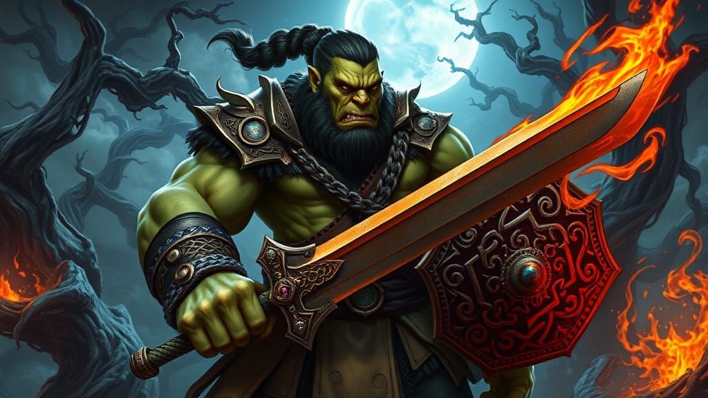 Gritty Fantasy Warrior with Flaming Sword