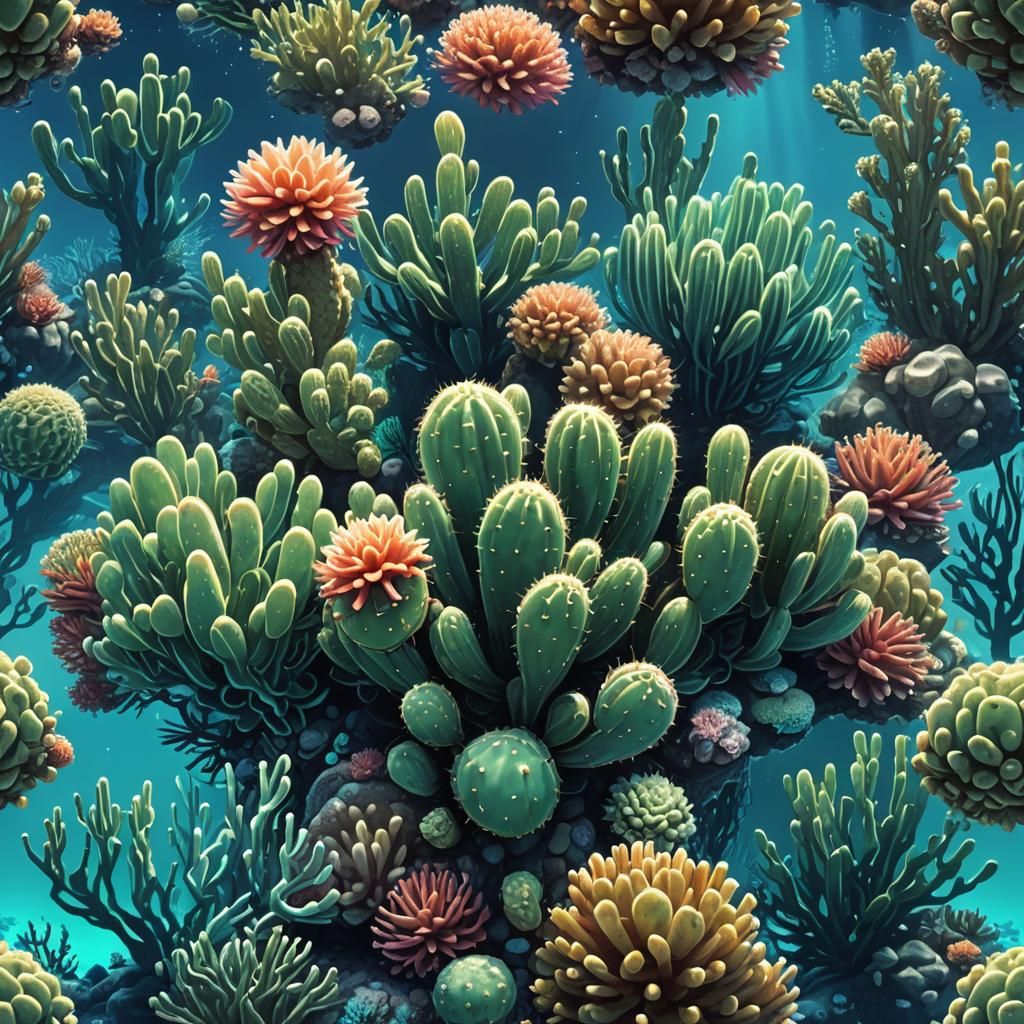 Underwater Cactus Garden: A Photorealistic Digital Art Piece