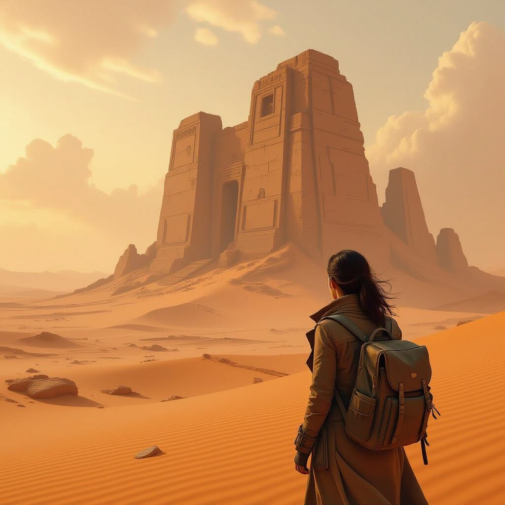 Alien Planet Ruins Under Two Moons, Fantasy Sci-Fi Art