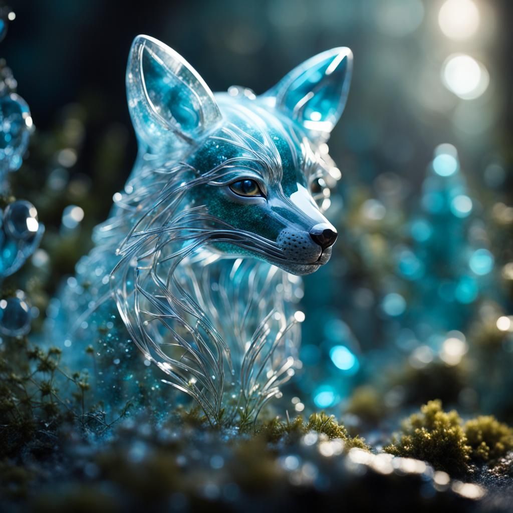 Bioluminescent Crystal Fox in Fantasy Forest