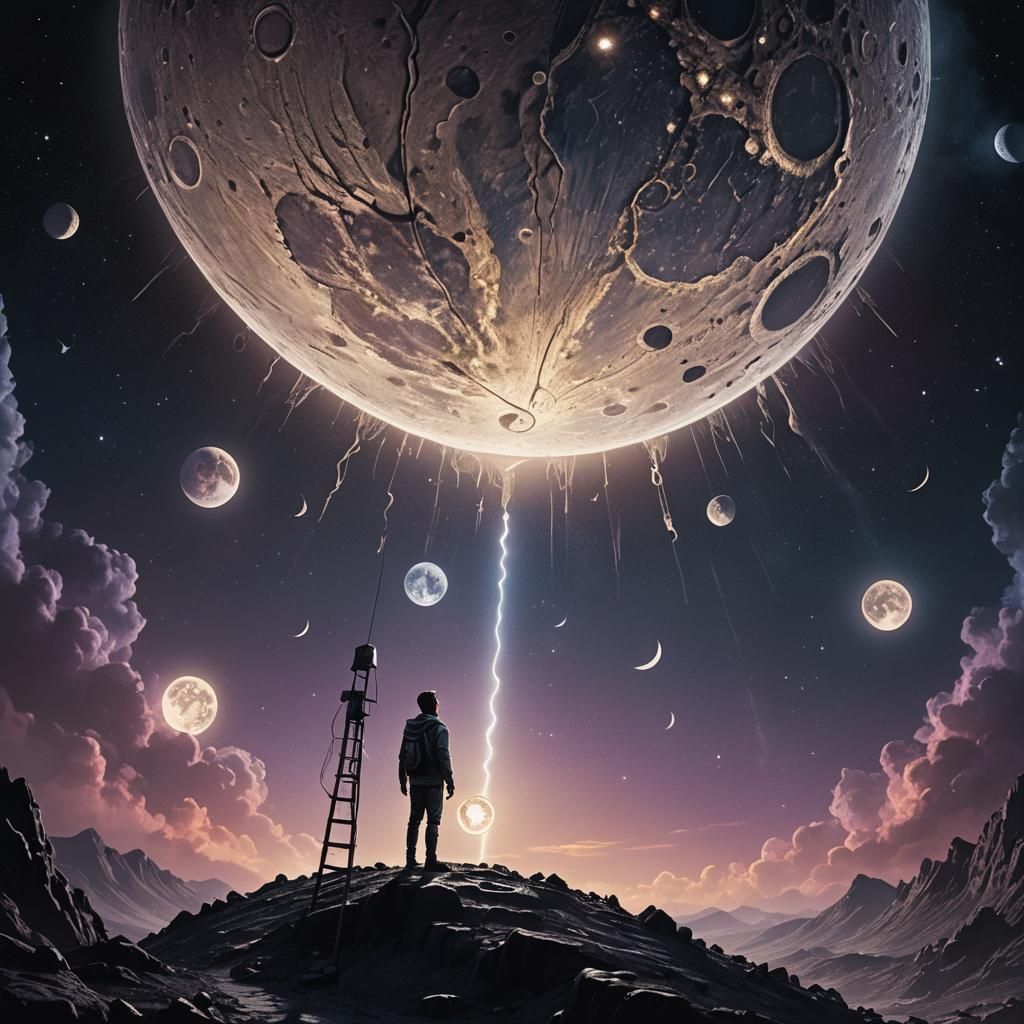 Man Illuminates Moon with Ethereal Lamp Lights
