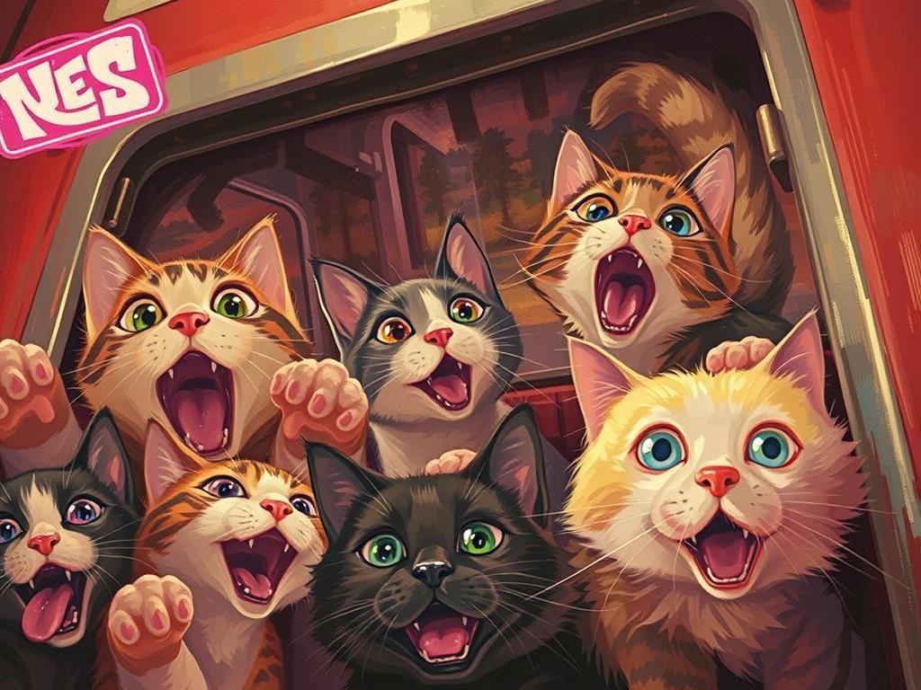 Cats on a Vintage Train: A Whimsical Journey