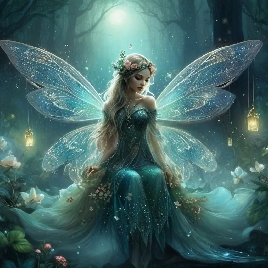 Fairy Dances in Moonlight, Hyperrealistic Fantasy Art