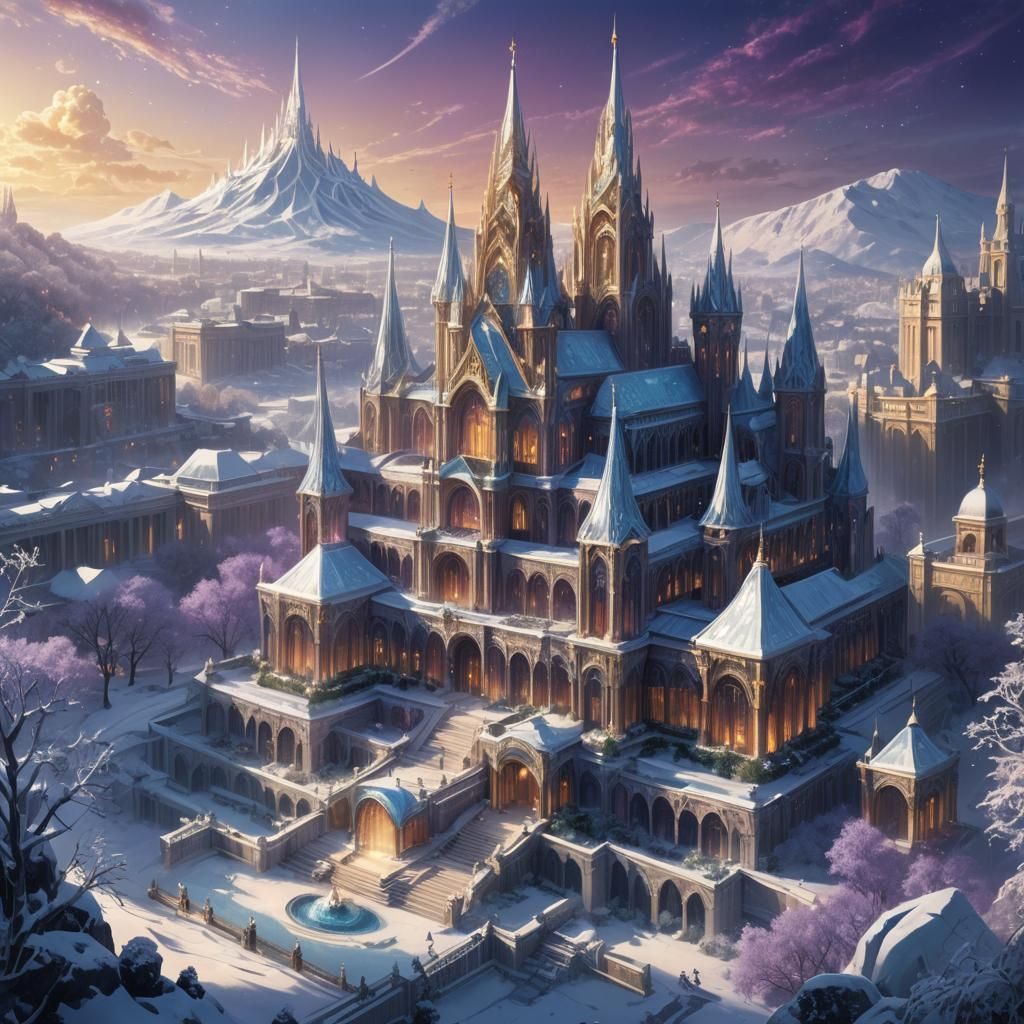 Crystal Palace in Snowy City: Fantastical Concept Art