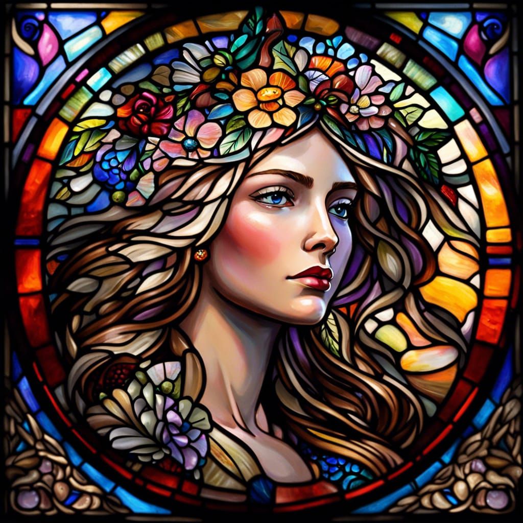 Stained Glass Princess of the Moon Portrait