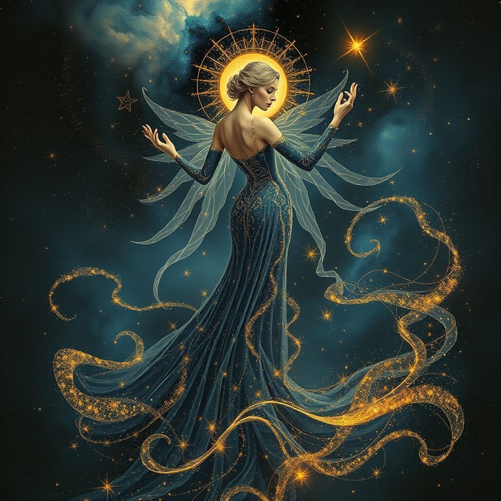 Ethereal Celestial Goddess Adorned with Constellations and S...