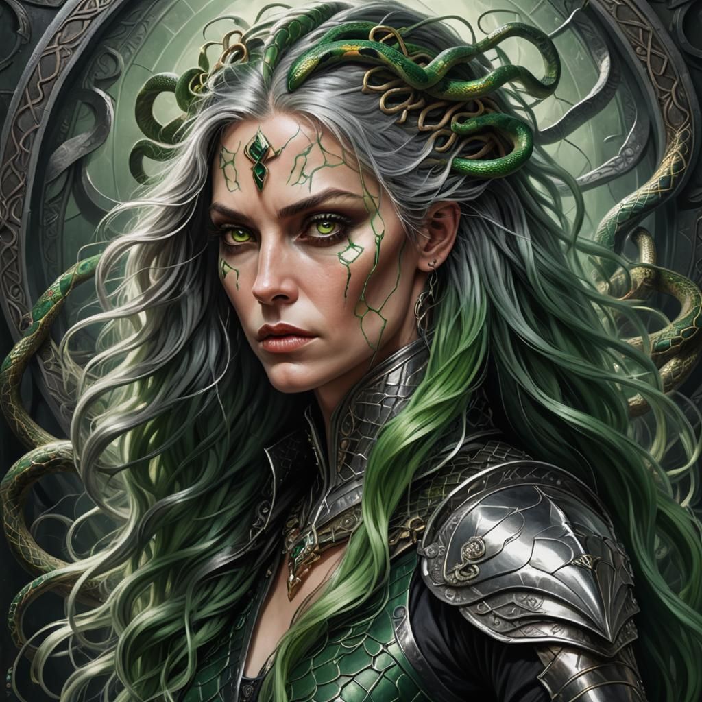 Mystical Woman with Snakes: Hyperrealistic Supervillain Port...