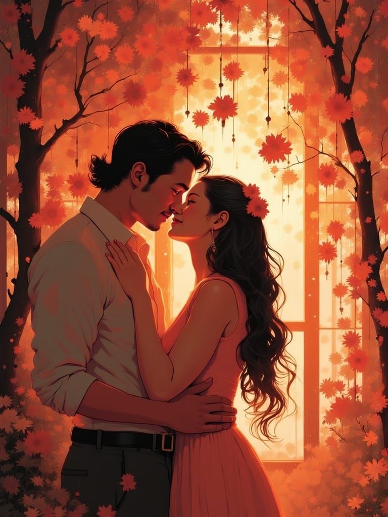 Cyberpunk Couple Sharing a Warm Kiss