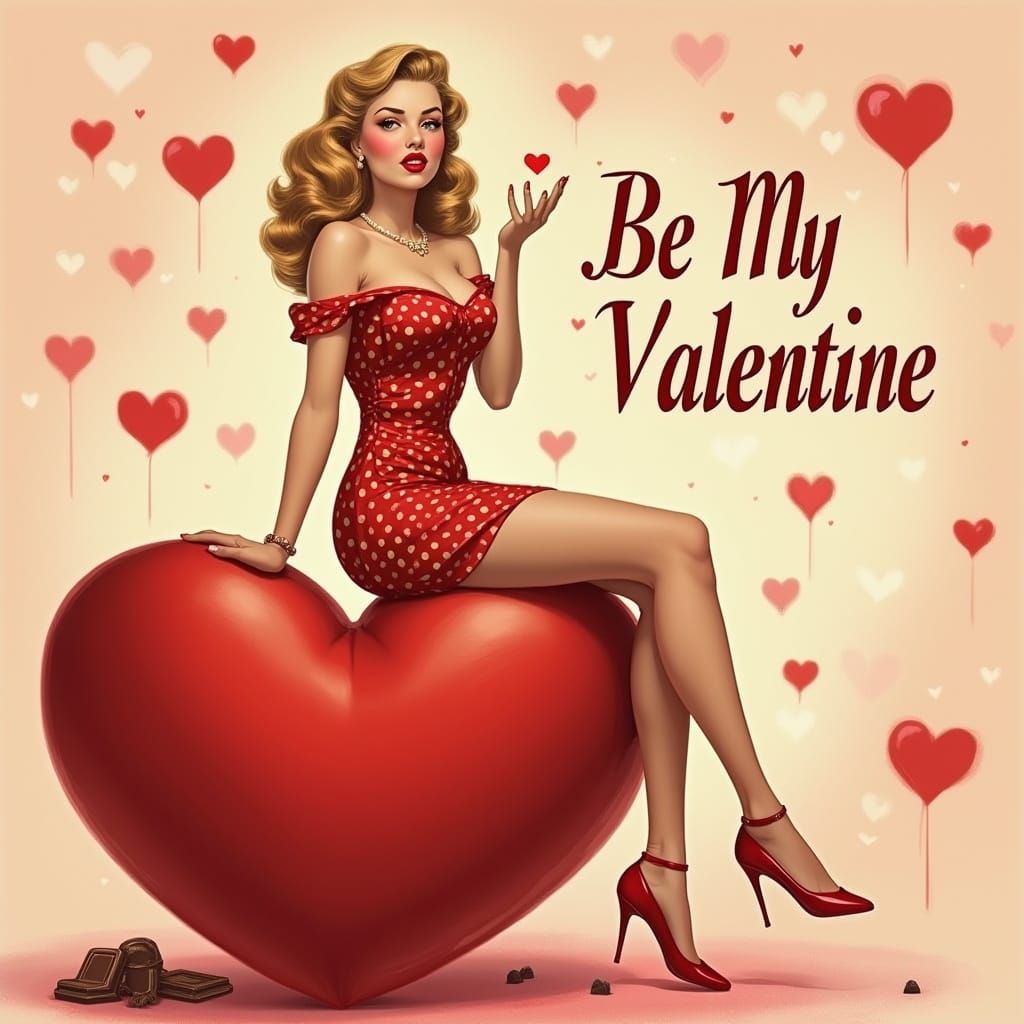 Glamorous 1940s-Style Pinup Girl Blows a Kiss