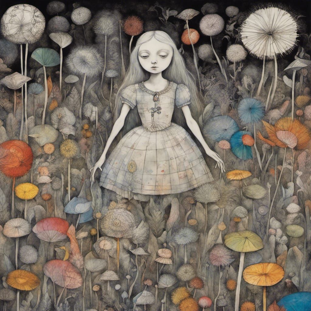 Alice in Wonderland Dandelion Dreamscape, Surreal Art
