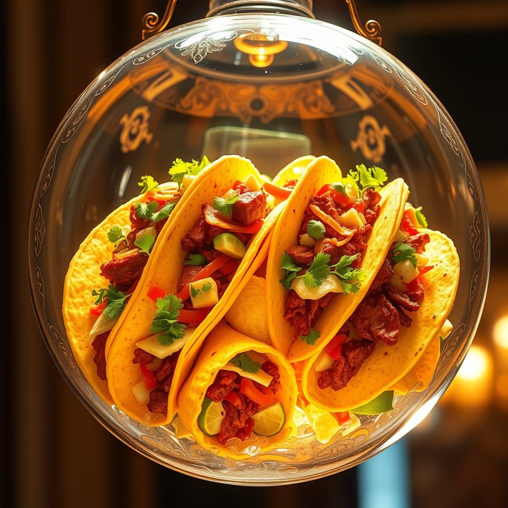 Magnificent Photorealistic Taco Globe in Glass and Gold
