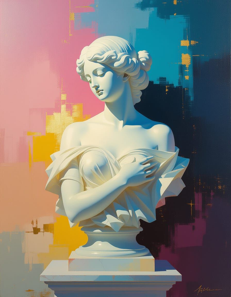 Marble Sculpture in Impressionistic Painting Style
