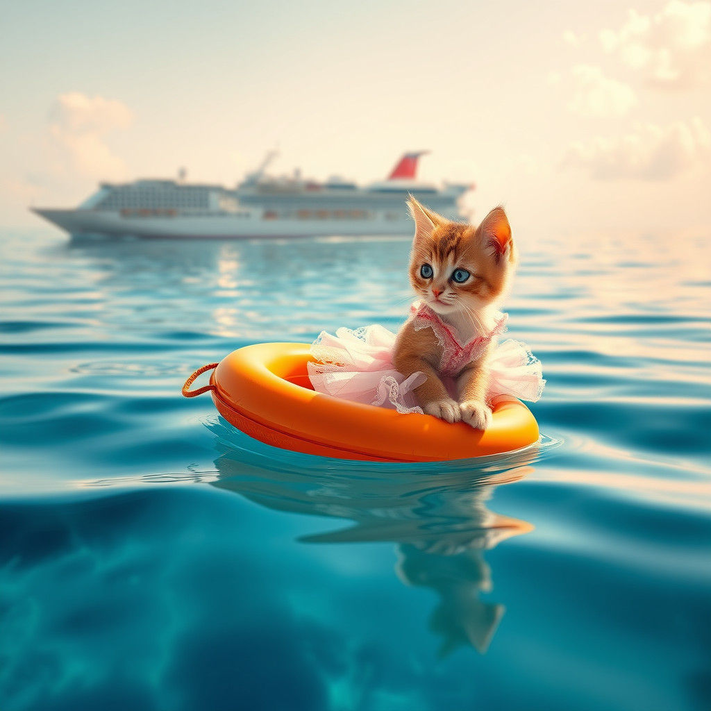 Kitten in Pink Tutu on the Open Sea