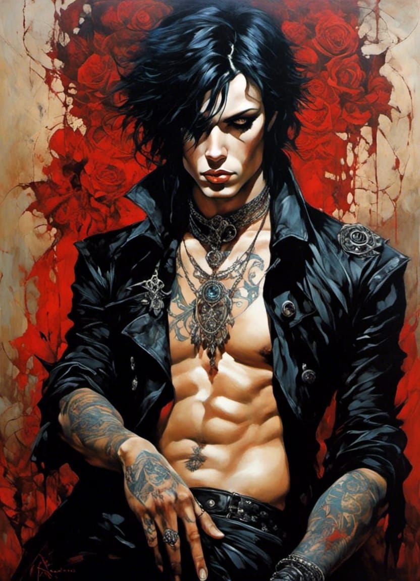 Gothic Emo Portrait with Tattoos in Acrylic Style
