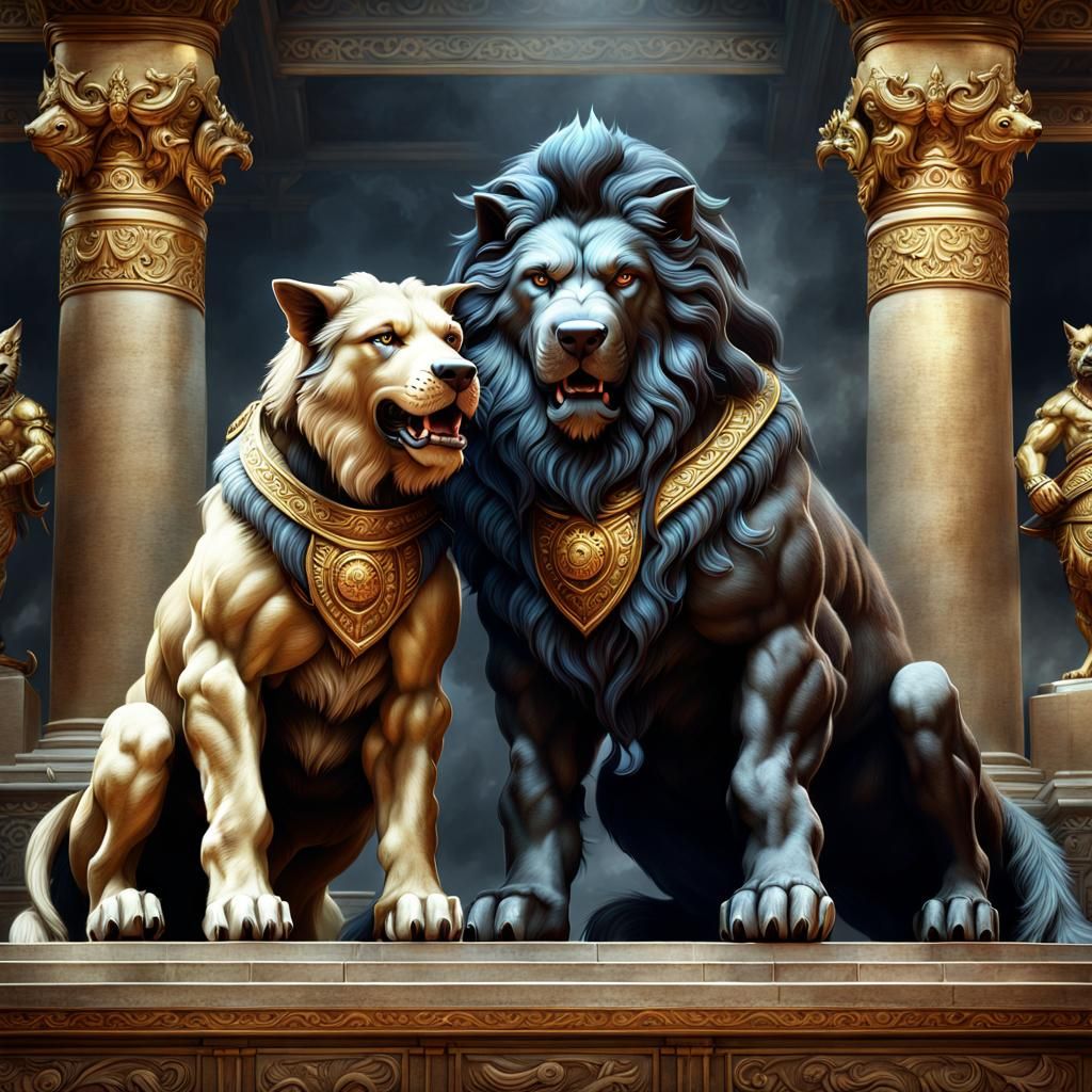 Hercules Presents Cerberus: Digital Fantasy Painting
