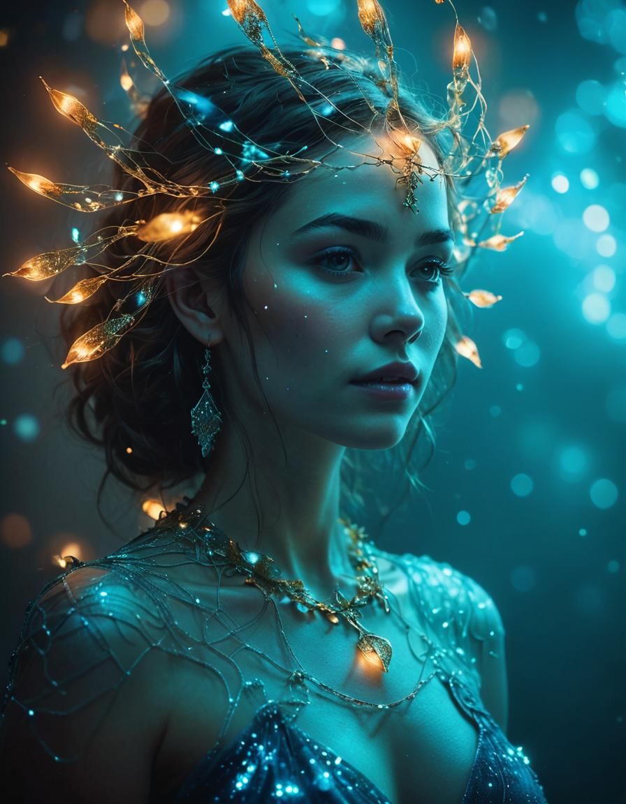 Ethereal Portrait of Woman Surrounded by Lights