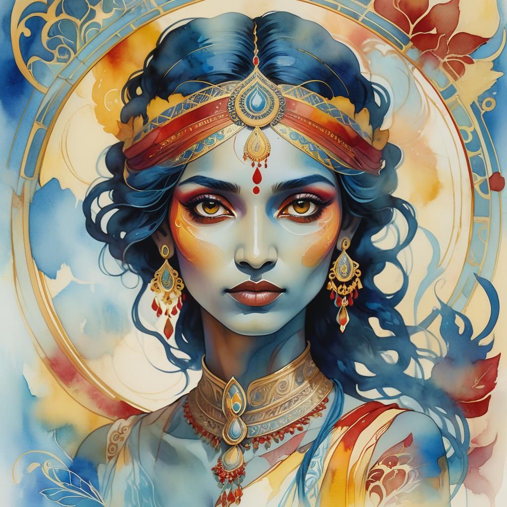 Indian Woman Portrait with Art Nouveau Makeup