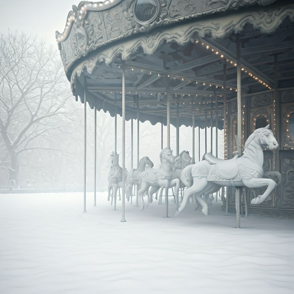 Ghostly Carousel in Ethereal Snowstorm