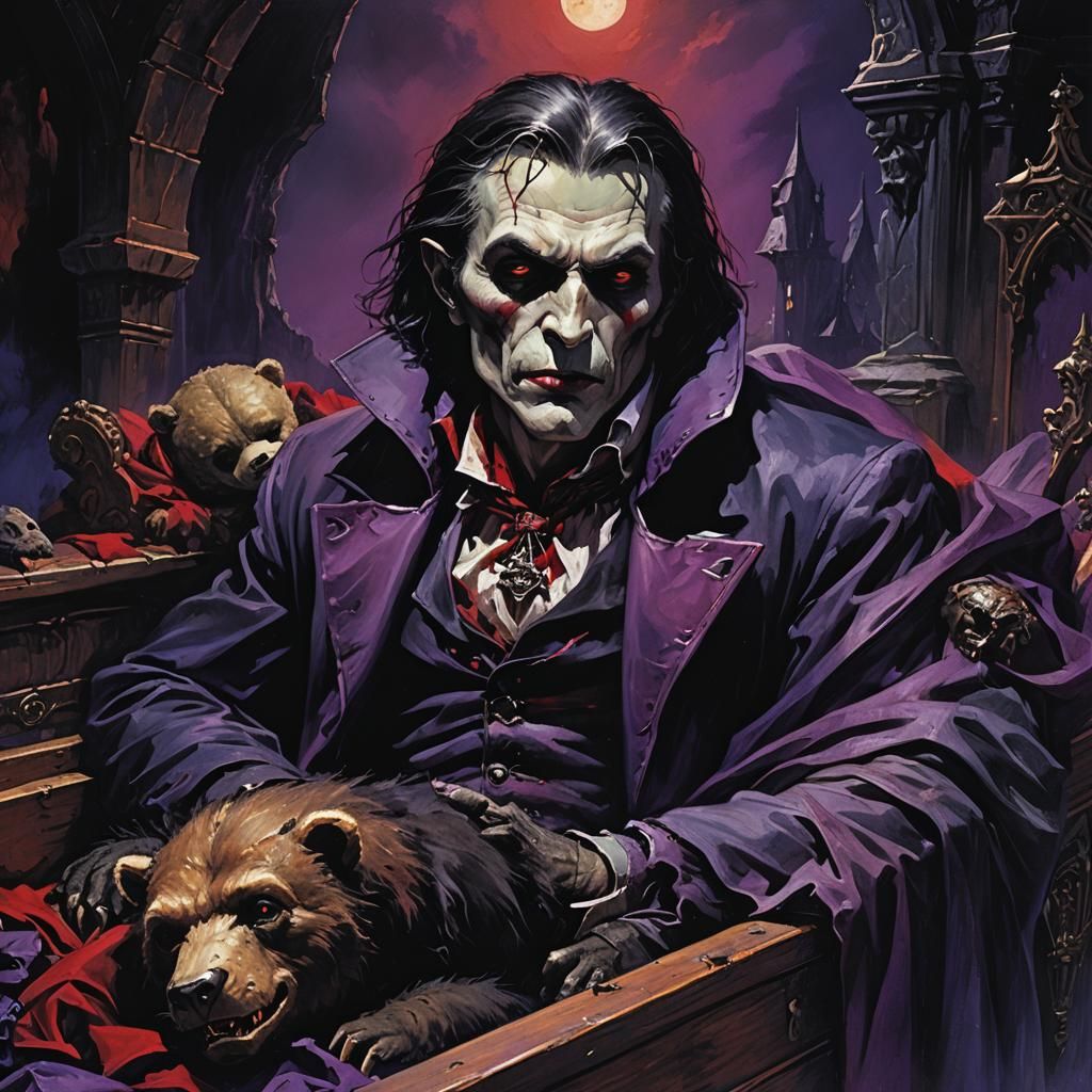 Vampire's Coffin: Dark Fantasy Art with Teddy Bear