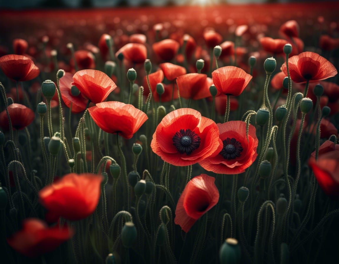 Hyperrealistic Red Poppy Field in Cinematic Style