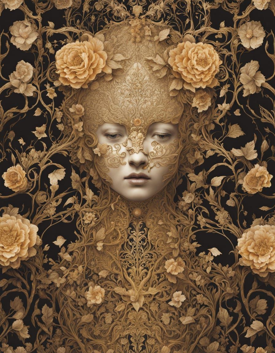 Botanical Woman in Klimt-Inspired Garden